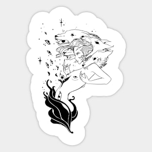 Witch With Wolves Line Artwork Sticker